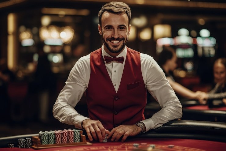 Meja Casino Hold'em langsung dengan dealer dan pemain di platform jitu69